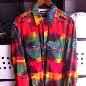 Mens Wrangler Western Multicolor Snap Button Closure Long Sleeve Collared Shirt